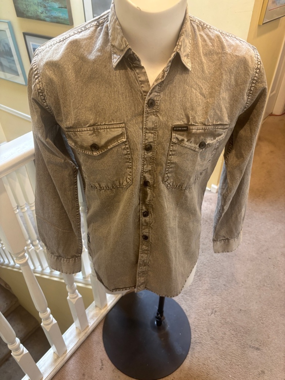 G-Star Washed Gray Long-Sleeve Button-Down Shirt